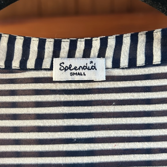 Women’s SPLENDID rare sample striped light semi sheer cropped pocket tee size S - Picture 6 of 8